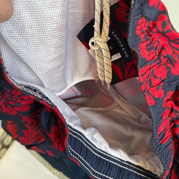 Lands' End Mens Swim Trunks Blue/Red Hawaiian Print Medium Drawstring/Elastic - Picture 12 of 12